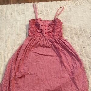 Red plaid dress with buttons and pockets, size small